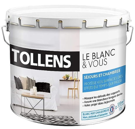 Tollens - Peinture Blanche Mat - Spécial Sejours et Chambres Pour Murs, Plafonds, Boiseries - 10L = 120m2
